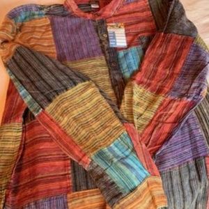 Hand Made Linen Patch Shirt, 5XL (real 3XL)